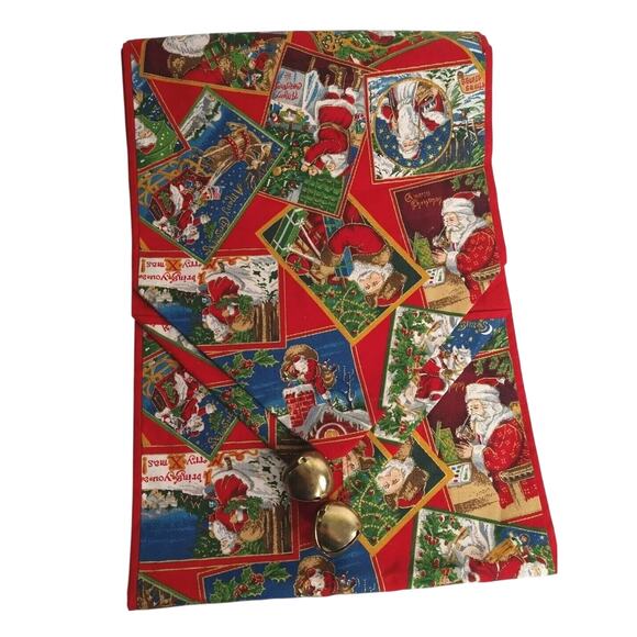 Vintage Hand-Made Table Runners (55”) – Santa Claus Postcards & Bells – Lot of 4 - Picture 7 of 10